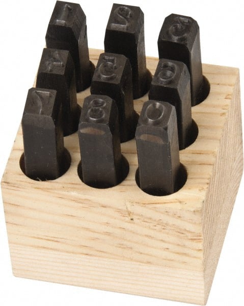 Made in USA - 9 Piece, 1/4" Character Steel Stamp Set - Top Tool & Supply