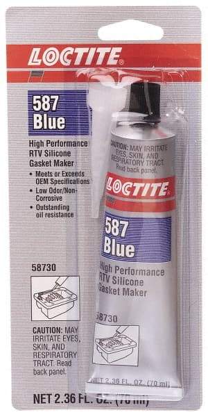 Loctite - 70 mL Tube Blue RTV Silicone Gasket Sealant - 500°F Max Operating Temp, 30 min Tack Free Dry Time, 24 hr Full Cure Time, Series 587 - Top Tool & Supply