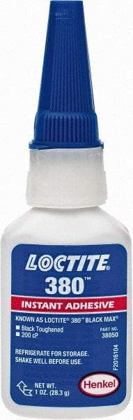 Loctite - 1 oz Bottle Black Instant Adhesive - Series 380, 90 sec Fixture Time, 24 hr Full Cure Time, Bonds to Metal, Plastic & Rubber - Top Tool & Supply