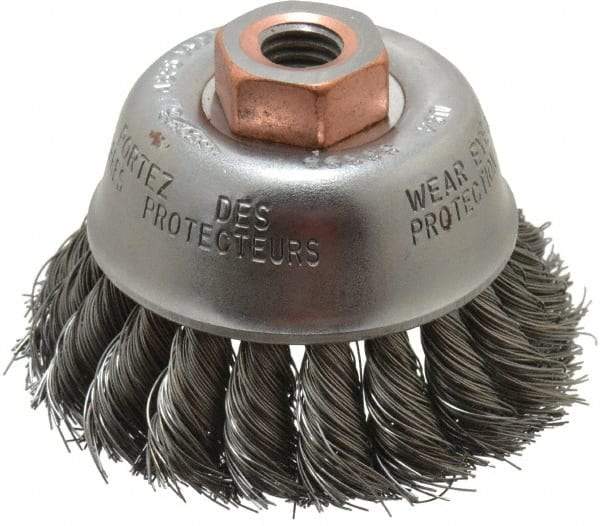 Osborn - 2-3/4" Diam, 1/2-13 Threaded Arbor, Steel Fill Cup Brush - 0.014 Wire Diam, 14,000 Max RPM - Top Tool & Supply