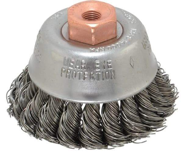 Osborn - 2-3/4" Diam, 3/8-24 Threaded Arbor, Steel Fill Cup Brush - 0.02 Wire Diam, 14,000 Max RPM - Top Tool & Supply