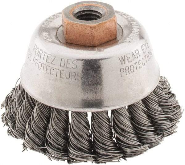 Osborn - 2-3/4" Diam, 1/2-13 Threaded Arbor, Steel Fill Cup Brush - 0.02 Wire Diam, 14,000 Max RPM - Top Tool & Supply