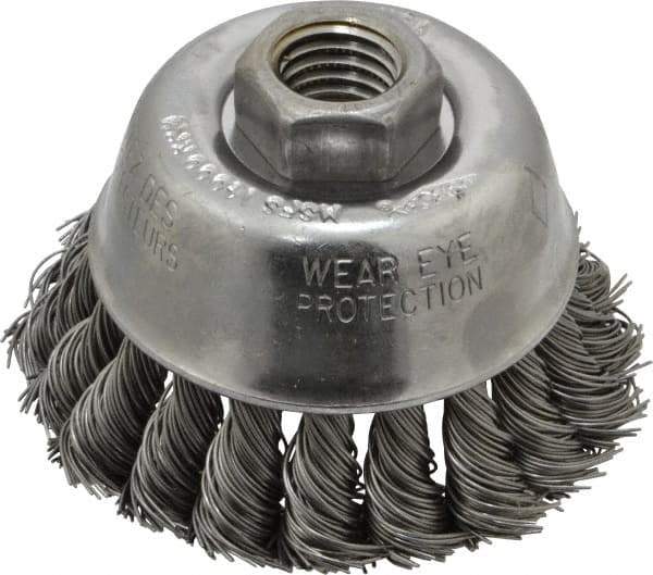 Osborn - 2-3/4" Diam, 5/8-11 Threaded Arbor, Steel Fill Cup Brush - 0.02 Wire Diam, 14,000 Max RPM - Top Tool & Supply