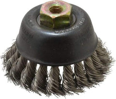 Osborn - 2-3/4" Diam, M10x1.25 Threaded Arbor, Stainless Steel Fill Cup Brush - 0.014 Wire Diam, 14,000 Max RPM - Top Tool & Supply