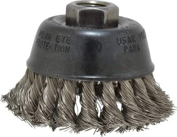 Osborn - 2-3/4" Diam, 5/8-11 Threaded Arbor, Stainless Steel Fill Cup Brush - 0.014 Wire Diam, 14,000 Max RPM - Top Tool & Supply