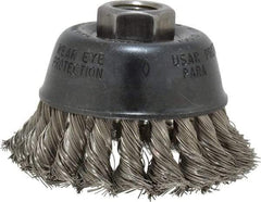 Osborn - 2-3/4" Diam, 5/8-11 Threaded Arbor, Stainless Steel Fill Cup Brush - 0.014 Wire Diam, 14,000 Max RPM - Top Tool & Supply