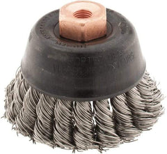 Osborn - 2-3/4" Diam, 3/8-24 Threaded Arbor, Stainless Steel Fill Cup Brush - 0.02 Wire Diam, 14,000 Max RPM - Top Tool & Supply