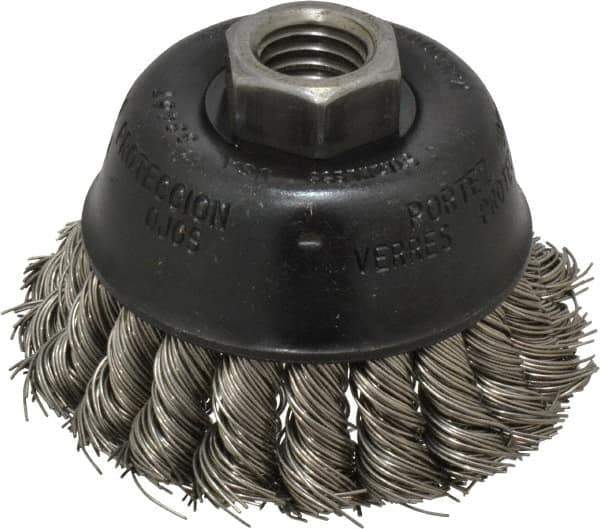 Osborn - 2-3/4" Diam, 5/8-11 Threaded Arbor, Stainless Steel Fill Cup Brush - 0.02 Wire Diam, 14,000 Max RPM - Top Tool & Supply