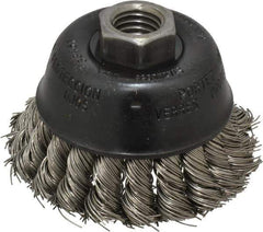 Osborn - 2-3/4" Diam, 5/8-11 Threaded Arbor, Stainless Steel Fill Cup Brush - 0.02 Wire Diam, 14,000 Max RPM - Top Tool & Supply