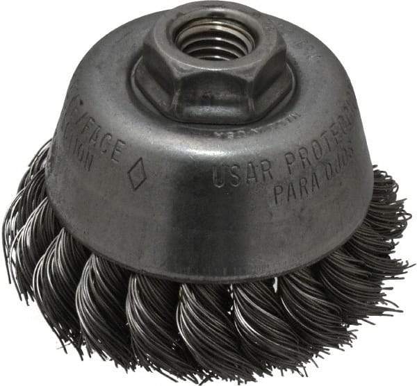 Osborn - 3-1/2" Diam, 5/8-11 Threaded Arbor, Steel Fill Cup Brush - 0.02 Wire Diam, 7/8" Trim Length, 14,000 Max RPM - Top Tool & Supply