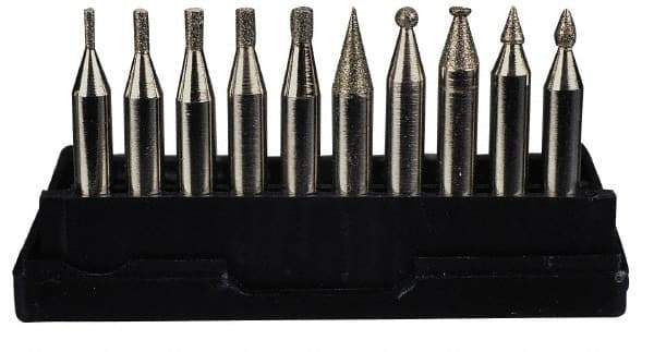 Value Collection - 10 Piece Mounted Abrasive Point Set - Includes 1/4" Diam Shank - Top Tool & Supply