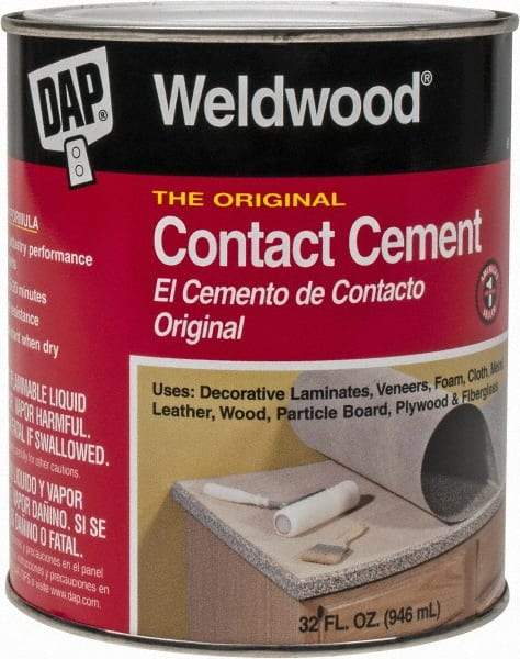 DAP - 32 oz Can Tan Contact Adhesive - 15 min Working Time, Bonds to Cardboard, Concrete, Metal, Paper, Particle Board, Rubber & Wood - Top Tool & Supply