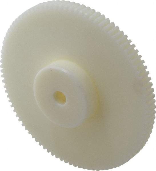 Poly Hi Solidur - 16 Pitch, 6" Pitch Diam, 6-1/8" OD, 96 Tooth Spur Gear - 1/2" Face Width, 1/2" Bore Diam, 2-1/4" Hub Diam, 14.5° Pressure Angle, Nylon - Top Tool & Supply