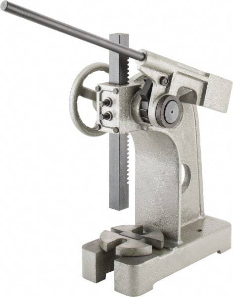 Interstate - 2-1/2" Ram, 6" Throat Depth, 3 Ton Manual Arbor Press - 12-5/8" Max Work Height x 12" Max Work Width, Ratchet Leverage, 20:1 Leverage Ratio, 8" Base Width x 18" Base Depth - Top Tool & Supply