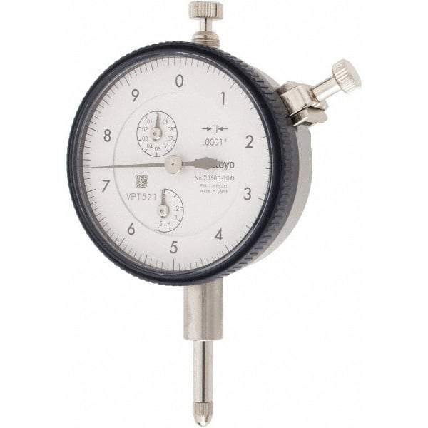 Mitutoyo - 1/2" Range, 0-10 Dial Reading, 0.0001" Graduation Dial Drop Indicator - 2-9/32" Dial, 0.01" Range per Revolution, 0.0008" Accuracy, Revolution Counter - Top Tool & Supply