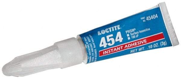 Loctite - 0.11 oz Tube Clear Instant Adhesive - Series 454, 15 sec Fixture Time, 24 hr Full Cure Time, Bonds to Plastic & Rubber - Top Tool & Supply