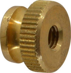 Electro Hardware - #10-32 UNF Thread, Uncoated, Grade B-633 Brass Round Knurled Thumb Nut - 11/32" Overall Height, 1/2" Head Diam - Top Tool & Supply