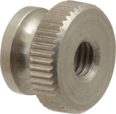 Electro Hardware - #10-32 UNF Thread, Uncoated, Grade 302, 303 Stainless Steel Round Knurled Thumb Nut - 11/32" Overall Height, 1/2" Head Diam - Top Tool & Supply