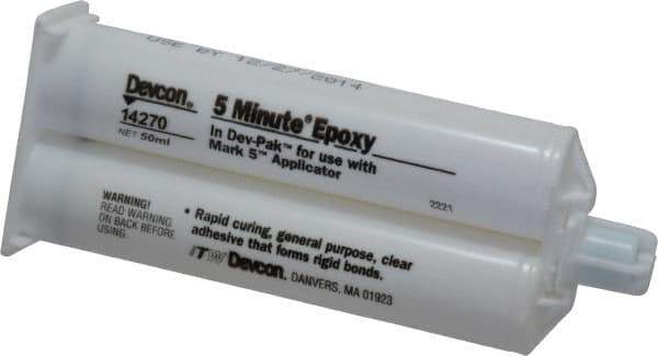 Devcon - 2 oz Cartridge Two Part Epoxy - 3 to 6 min Working Time, 1,900 psi Shear Strength - Top Tool & Supply