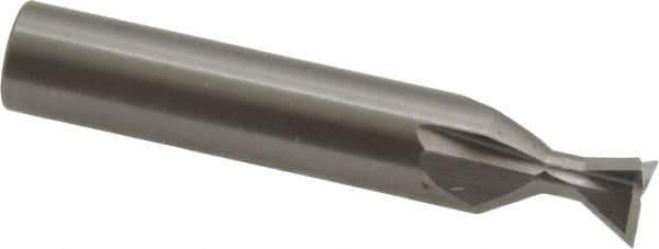 Made in USA - 3/8" Diam x 3/16" Width of Cut, 60° Included Angle, Carbide-Tipped Dovetail Cutter - 3/8" Shank Diam, 2-1/8" Overall Length, 0.0050-0.0100" Corner Radius, Weldon Flat, Uncoated - Top Tool & Supply