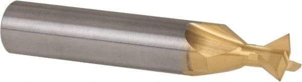 Made in USA - 3/8" Diam x 3/16" Width of Cut, 60° Included Angle, Carbide-Tipped Dovetail Cutter - 3/8" Shank Diam, 2-1/8" Overall Length, 0.0050-0.0100" Corner Radius, Weldon Flat, TiN Coated - Top Tool & Supply