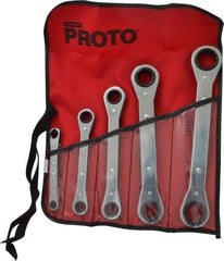 Proto - 5 Piece, 1/4 x 5/8 to 3/4 x 7/8", 12 Point, Ratcheting Box Wrench Set - Inch System of Measurement, Full Polish Finish, Comes in Nylon Roll - Top Tool & Supply