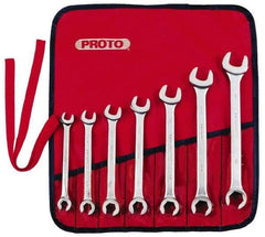 Proto - 7 Piece, 3/8" to 3/4", 6 Point Flare Nut Wrench Set - Inch Measurement Standard, Satin Finish, Comes in Nylon Roll - Top Tool & Supply