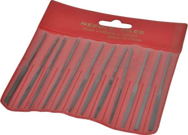 Value Collection - 12 Piece Swiss Pattern File Set - 4" Long, 2 Coarseness, Round Handle, Set Includes Barrette, Crossing, Equalling, Flat, Half Round, Knife, Round, Round Edge Joint, Slitting, Square, Three Square - Top Tool & Supply