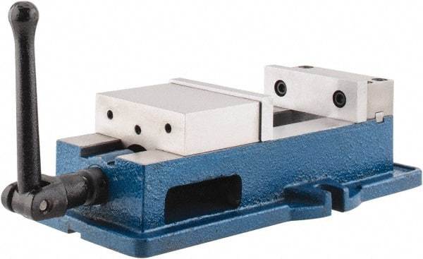 Interstate - 4" Jaw Width, 4" Jaw Opening Capacity, Horizontal Stationary Machine Vise - Manual Operation, 6,750 Lb Capacity, 1 Station, 12-3/8" Long x 3.7" High x 1-1/4" Deep, 1-1/4" Jaw Height, Cast Iron - Top Tool & Supply