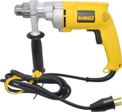 DeWALT - 1/2" Keyed Chuck, 0 to 1,000 RPM, Pistol Grip Handle Electric Drill - 7.8 Amps, 120 Volts, Reversible, Includes 360° Side Handle & Chuck Key with Holder - Top Tool & Supply