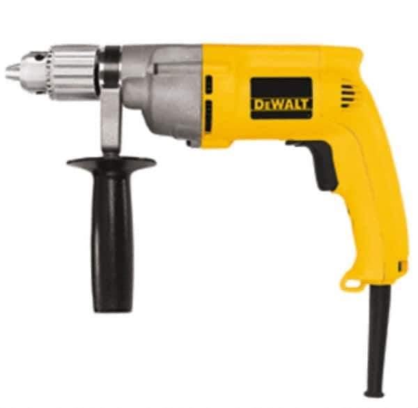 DeWALT - 1/2" Keyed Chuck, 0 to 600 RPM, Pistol Grip Handle Electric Drill - 7.8 Amps, 120 Volts, Reversible, Includes 360° Side Handle & Chuck Key with Holder - Top Tool & Supply