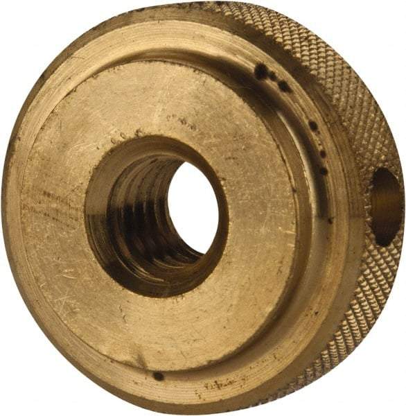 Gibraltar - 5/16-18" UNC Thread, Uncoated, Brass Round Knurled Check Nut - 3/8" Overall Height, 1" Head Diam, 3/4" Diam x 3/32" Base Height - Top Tool & Supply