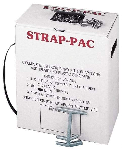 Value Collection - 3,000 Foot Long x 1/2 Inch Wide x 0.015 Inch Thick, Economy Polyproylene Strapping Kit - 260 Lbs Tensile Strength, Contains Self Dispensing Box, Polypropylene Strapping, 300 Metal Buckles and Tensioning Cutting Tool - Top Tool & Supply