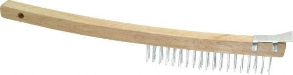 Value Collection - 3 Rows x 19 Columns Bent Handle Scratch Brush with Scraper - 1" Brush Length, 13-1/2" OAL, 1" Trim Length, Wood Curved Handle - Top Tool & Supply