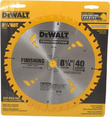 DeWALT - 8-1/4" Diam, 5/8" Arbor Hole Diam, 40 Tooth Wet & Dry Cut Saw Blade - Carbide-Tipped, General Purpose Action, Diamond Arbor - Top Tool & Supply