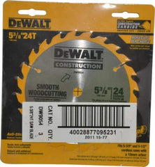 DeWALT - 5-3/8" Diam, 10mm Arbor Hole Diam, 24 Tooth Wet & Dry Cut Saw Blade - Carbide-Tipped, Smooth Action, Standard Round Arbor - Top Tool & Supply