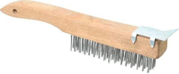 Value Collection - 4 Rows x 16 Columns Shoe Handle Scratch Brush with Scraper - 10" OAL, 1-1/8" Trim Length, Wood Shoe Handle - Top Tool & Supply