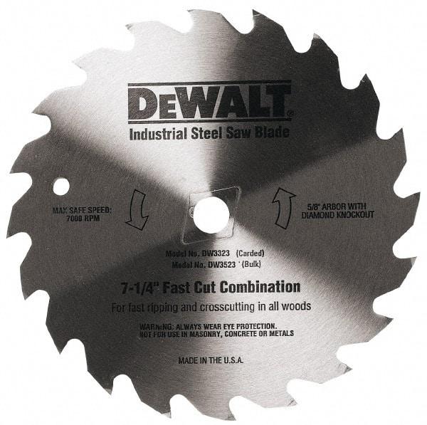 DeWALT - 7-1/4" Diam, 5/8" Arbor Hole Diam, 140 Tooth Wet & Dry Cut Saw Blade - Steel, Smooth Action, Standard Round Arbor - Top Tool & Supply