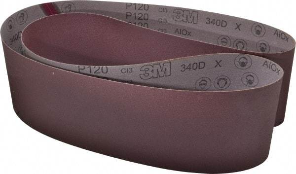 3M - 6" Wide x 89" OAL, 120 Grit, Aluminum Oxide Abrasive Belt - Aluminum Oxide, Fine, Coated, X Weighted Cloth Backing, Series 240D - Top Tool & Supply