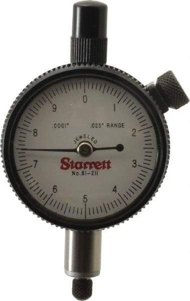 Starrett - 0.025" Range, 0-10 Dial Reading, 0.0001" Graduation Dial Drop Indicator - 1-11/16" Dial, 0.01" Range per Revolution - Top Tool & Supply