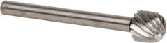 Made in USA - 1/4" Cut Diam, 1/8" Shank Diam, Cylinder with Radius Head Single Cut Burr - High Speed Steel, Radius End, 1/4" LOC, 1-1/2" OAL - Top Tool & Supply