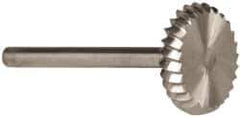 Made in USA - 5/8" Cut Diam, 1/8" Shank Diam, Wheel with Radius Head Single Cut Burr - High Speed Steel, 1/8" LOC, 1-1/2" OAL - Top Tool & Supply