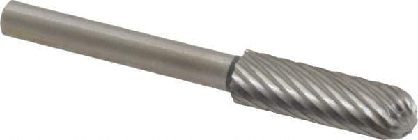 Made in USA - 3/16" Cut Diam, 1/8" Shank Diam, Cylinder with Radius Head Single Cut Burr - High Speed Steel, Radius End, 5/8" LOC, 1-1/2" OAL - Top Tool & Supply