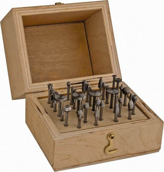 Made in USA - 34 Piece, 1/8" Shank Burr Set - High Speed Steel - Top Tool & Supply