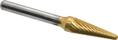 Atrax - 3/8" Cut Diam, 1/4" Shank Diam, Taper Head Single Cut Burr - Carbide, Radius End, 1-1/16" LOC, 2-3/4" OAL - Top Tool & Supply