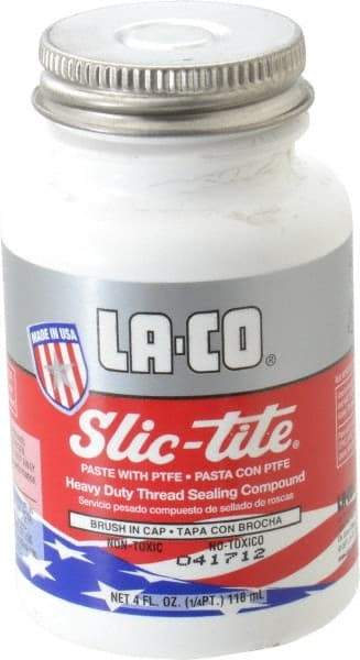 LA-CO - 1/4 Pt Brush Top Can White Thread Sealant - Paste with PTFE, 500°F Max Working Temp, For Metal, PVC, CPVC & ABS Plastic Pipe Threads - Top Tool & Supply