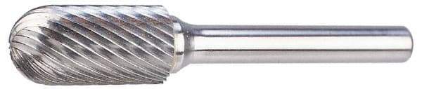 M.A. Ford - 1/8" Cut Diam, 1/4" Shank Diam, Cylinder with Radius Head Double Cut Burr - Carbide, Radius End, 1/2" LOC, 2" OAL - Top Tool & Supply