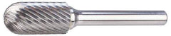 M.A. Ford - 1/2" Cut Diam, 1/4" Shank Diam, Cylinder with Radius Head Double Cut Burr - Carbide, Radius End, 1" LOC, 3" OAL - Top Tool & Supply