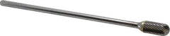 Atrax - 1/2" Cut Diam, 1/4" Shank Diam, Cylinder with Radius Head Single Cut Burr - Carbide, Radius End, 1" LOC, 7" OAL - Top Tool & Supply