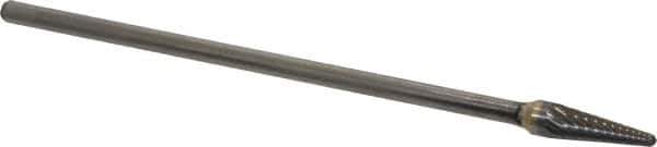 Atrax - 3/8" Cut Diam, 1/4" Shank Diam, Taper Head Single Cut Burr - Carbide, Radius End, 1-1/16" LOC, 7-1/16" OAL - Top Tool & Supply